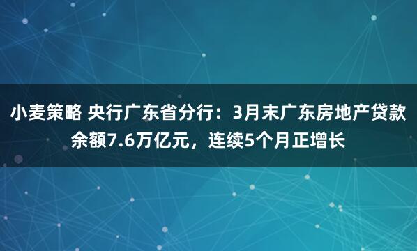 小麦策略 央行广东省分行：3月末广东房地产贷款余额7.6万亿元，连续5个月正增长
